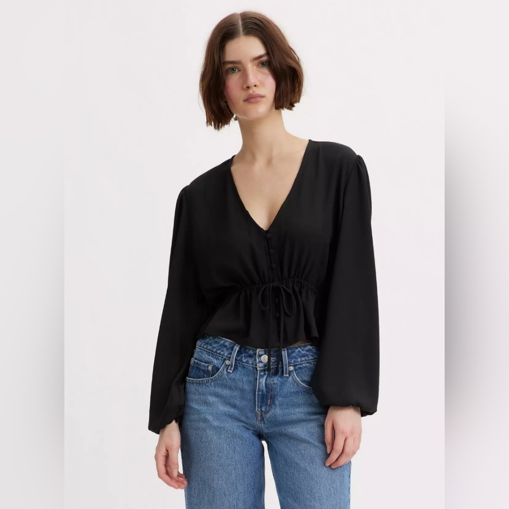 Women's Levi's Lisa Long Sleeve Blouse - Black Size Small - EUC